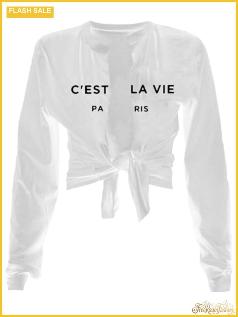 Sexy Tie Front Crop Top for Women Long Sleeve Graphic Tee Clubwear